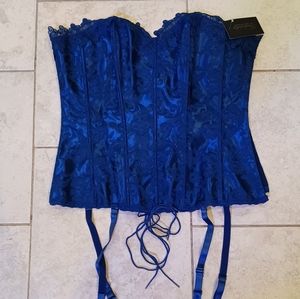 Frederick's of Hollywood strapless corset with garters blue 34